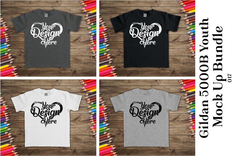 Download Gildan Youth T-Shirt Mockup Bundle White Black & Heather ...