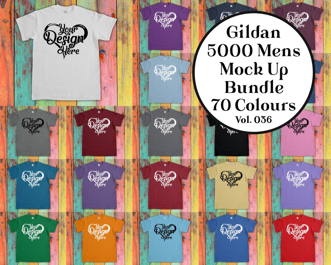 Download Gildan Heavy T-Shirt Mockup Bundle All 70 Colours Gildan ...