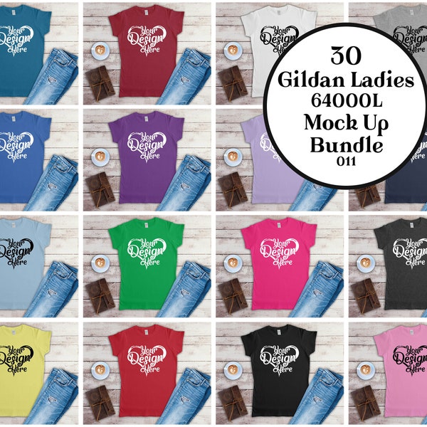 Gildan Softstyle 64000L Ladies T-Shirt Mockup Bundle, University College Student, Flat Lay, 64000L Mock Up Set, 011