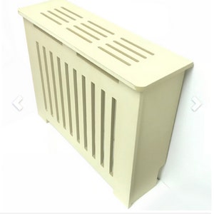 MD16 Radiator cover, Unfinished MDF 3/4 Inches thick 11 inches Deep or less. Vents on top, Baseboard cut is Optional.