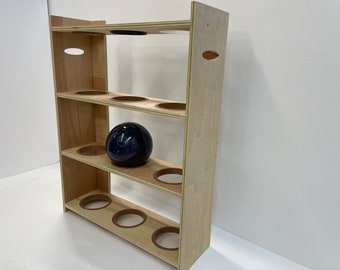 Unfinished Solid Wood Bowling Balls Rack Storage Organizer With Plastic Liners Choose Size and Wood, Model "Isaak"