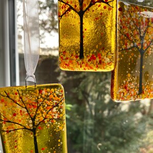 NEW 1x Gorgeous Golden Glow Fused Glass Woodland Sun-Catcher, 6 x 8.5cm, Gift, Birthday, Secret Santa, For Her, Christmas, Gift for Teacher image 5