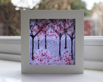 Fused Glass Woodland Tree Picture ‘Spring Blossom’, Gift, Present, Birthday, Anniversary, House Warming,  Valentines, Mother's Day, For Her