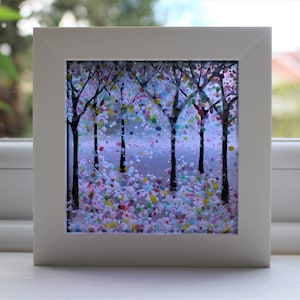 Fused Glass Woodland Tree Picture: Lavender Dream Framed Art (10cm)