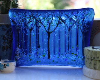 Fused Glass Woodland Ribbed Soap Dish 'Cosmic Blue', Gift, Present, Birthday, Anniversary, House Warming,, Christmas Present, Christmas