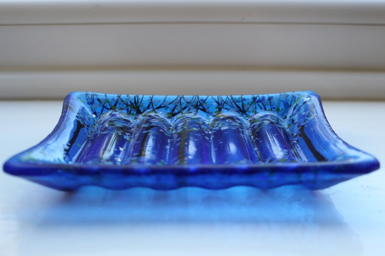 Fused Glass Woodland Ribbed Soap Dish 'cosmic Blue' Etsy UK