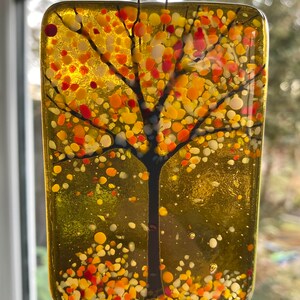 NEW 1x Gorgeous Golden Glow Fused Glass Woodland Sun-Catcher, 6 x 8.5cm, Gift, Birthday, Secret Santa, For Her, Christmas, Gift for Teacher image 3
