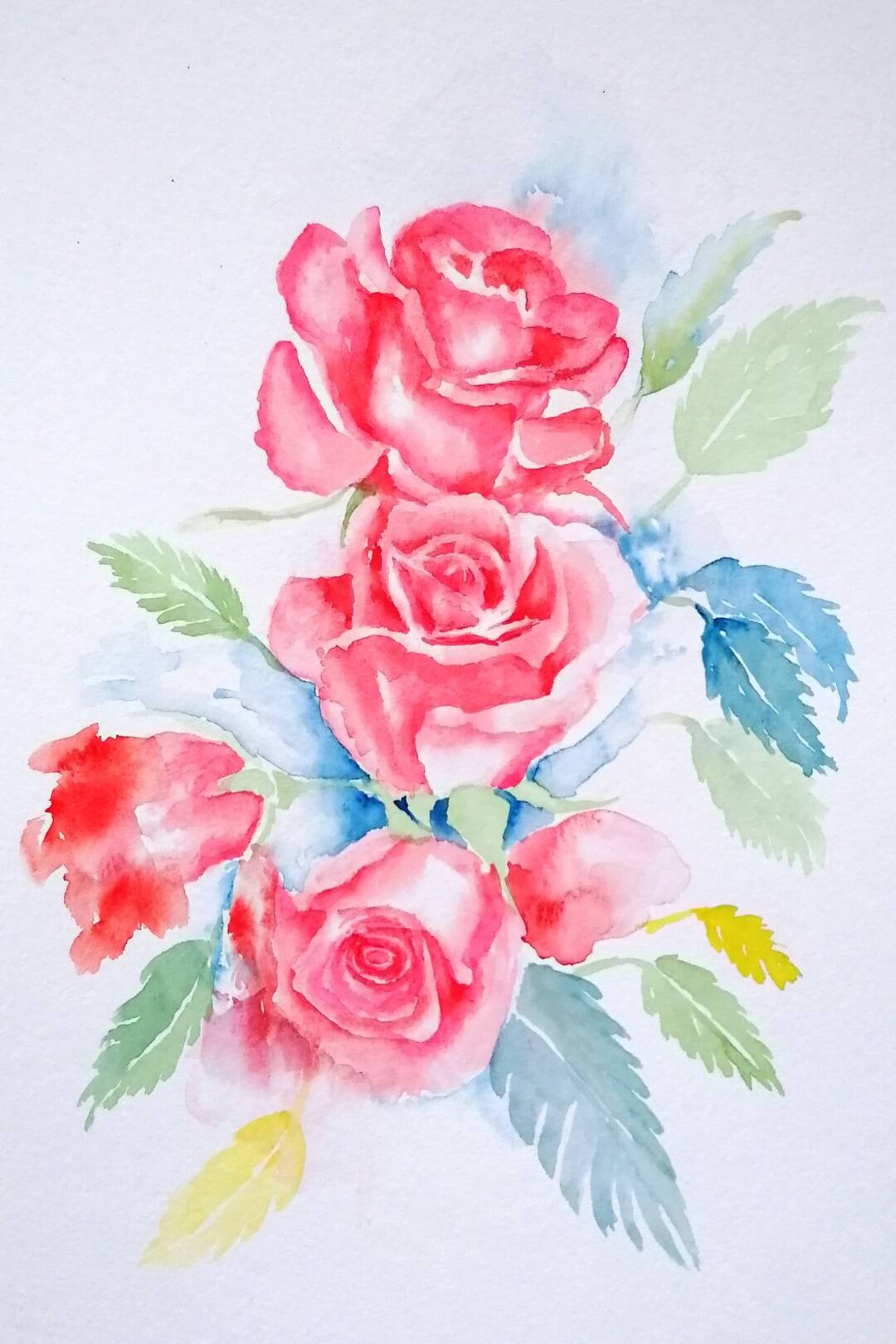 RED ROSES in LOVE Flower Original Watercolour Painting by Etsy