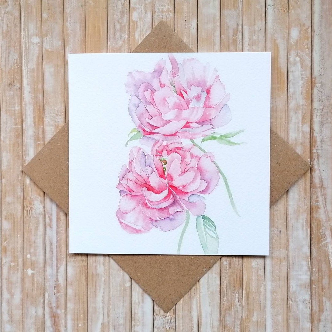 Couple of Pink Peonies - Flower Greeting Card: Watercolor Floral Art - Etsy
