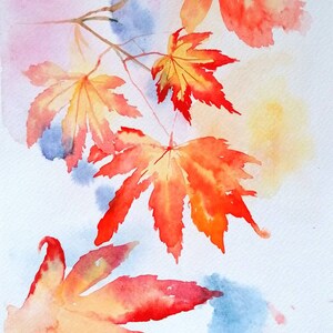 Red Autumn Leaves Watercolor Painting: Original Fall Art (A4)