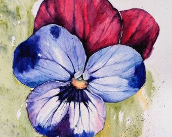 Pansy Flower Watercolour Painting: Original Botanical Wall Art