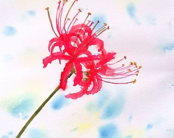 Red Spider Lily Watercolor Painting: Floral Home Decor