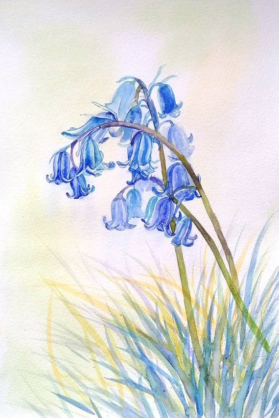 SPRING BLUEBELLS, Flower Watercolour Original Painting by  Geetapatelfineart. Bluebell Wildflower Botanical Wall Art, Flower Art Gift.  -  Canada