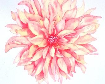 Dahlia Flower Giclee Print FSC. Dahlia Flower Head by Geetapatelfineart. Fine Art Botanical Watercolour Print of a Orange Flower Print.