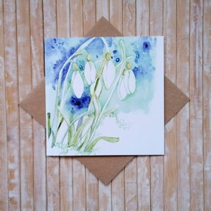 Schneeglöckchen Blume Grußkarte FSC, Umweltfreundliche Karte, blanko Karte innen. Blumenkarten-Packungen WINTER SCHNEEGLÖCKCHEN von Geetapatelfineart