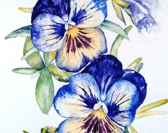 Pansy Flowers, Watercolour Original Painting by Geetapatelfineart. Botanical Wall Art for your Home Decor. Floral Fine Art.