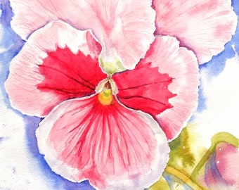 Pink Pansy Flower, Watercolour Original Painting by Geetapatelfineart. Botanical Wall Art for your Home. Floral Gift ideas for your Home.