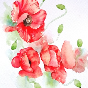 Red Poppy Flower Watercolour Original Painting of RED POPPIES DANCING by Geetapatelfineart.