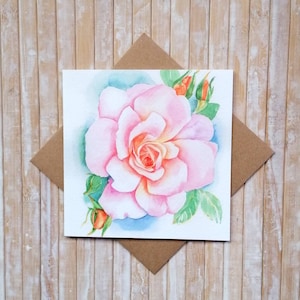 Rose Flower-wenskaart FSC-gecertificeerd - Loves Romantic Roses van Geetapatelfineart. Een bloemenkaart. Milieuvriendelijke kaart. Blanco kaart aan de binnenkant.