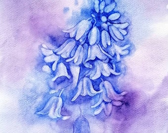 BLUEBELL HAZE, Flower Watercolour Original Painting by Geetapatelfineart. Wildflower Botanical Wall Art, Flower Art Gift. Wildflower.