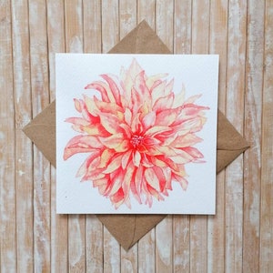Dahlie Blumen Grußkarte FSC, innen leer. Dahlie Blumenkopf - für alle Anlässe Anlasskarte von Geetapatelfineart. Öko-Karten-Set.