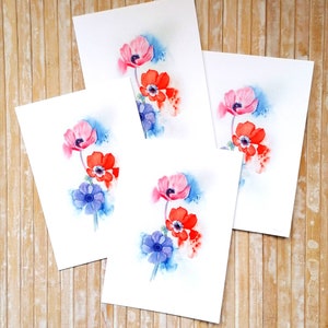 WEINENDE ANEMONEN eine Anemone Blume Grußkarte 4Er Set - Blanko Karte innen, All Anlass Karte, Florale Geburtstagskarte, Dankeskarte