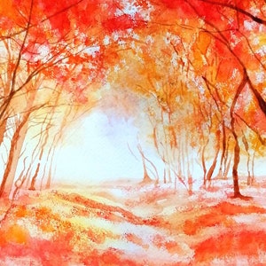 Autumn Watercolor Painting: Original A4 Landscape Art. Through a Rainbow