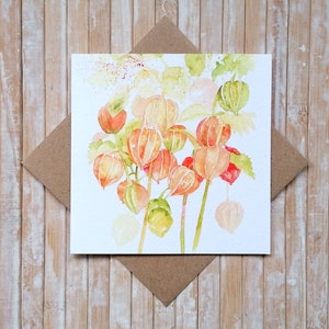 CHINESISCHE LATERNEN - Blumen Grußkarte, FSC-zertifiziert, Karte für alle Anlässe, innen blanko, von Geetapatelfineart. Botanische Eco freundliche Karte.