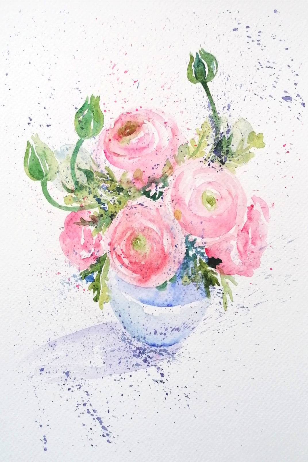 RANUNCULAS BLOOMS in a VASE Flower Watercolour Original - Etsy UK