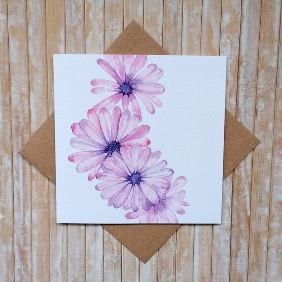 デイジーチェーン - 花のカード：植物の水彩画、内側は空白 - Etsy 日本