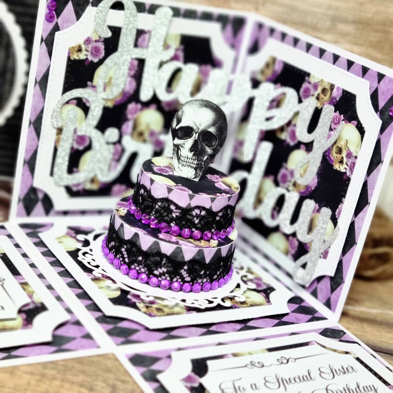 thumbnail image 2 of Purple Fox Gothic Skull & Raven Birthday Card - Alternative Greeting Card (145x145mm) 2 of 5