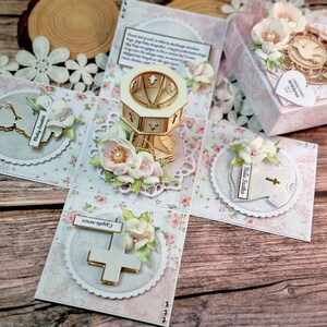 Scatola esplosiva per battesimo personalizzata, biglietto per battesimo, sul tuo battesimo, biglietto di lusso 3D fatto a mano per un regalo di battesimo per un bambino