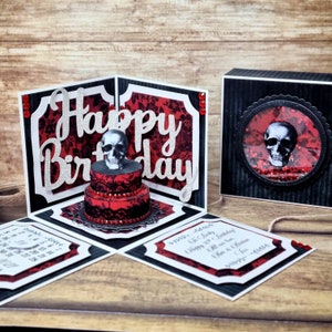 Carte d'anniversaire gothique - carte tête de mort 3D - cadeau gothique - boîte qui explose crâne gothique - cadeau d'anniversaire pour gothique - carte boîte pop up crânes gothiques