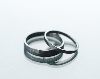 Oxidized Sterling Silver Wedding Bands Set: Reticulated Rustic Rings