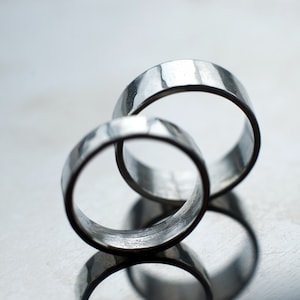 sterling silver wedding band set, handmade wedding bands,unique wedding ring, raw silver, reticulated silver, hammered rings, his and hers,