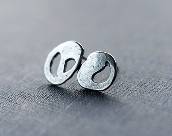 Oxidized Sterling Silver Stud Earrings: Abstract Sculptural Design