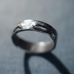 textured ring, oxidized ring, raw silver ring, rustic ring, handmade ring, gift for him, gift for her, unique raw ring,iron-like silver ring