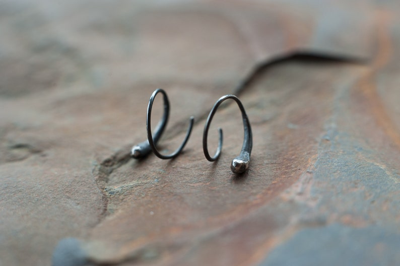 huggie earrings, droplike sculpted earrings, rustic huggie earrings, textured earrings, handmade earrings, silver earrings, unique earrings image 2