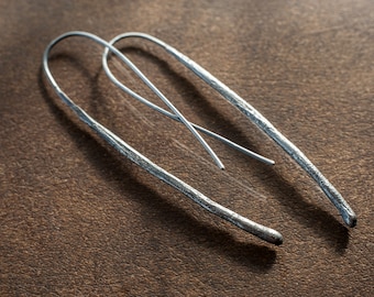 Handmade Oxidized Sterling Silver Earrings: Long Sculptural Tribal Jewelry