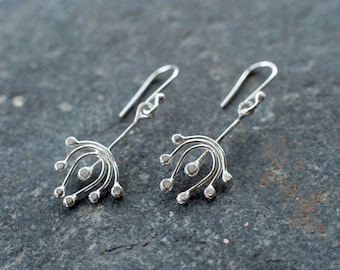Handmade Sterling Silver Dangle Earrings: Abstract Floral Design