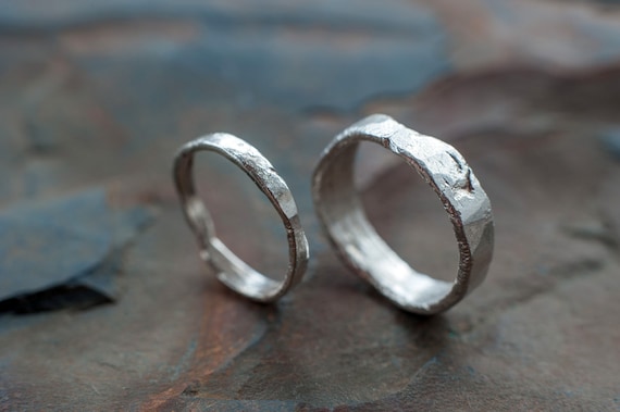 Rustic Sterling Silver Wedding Bands: Raw Textured Rings, Unique Jewelry