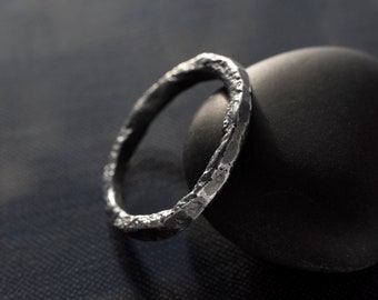 Handmade Oxidized Reticulated Sterling Silver Ring: Rustic Textured Band