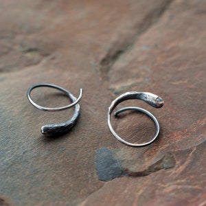 huggie earrings, droplike sculpted earrings, rustic huggie earrings, textured earrings, handmade earrings, silver earrings, unique earrings image 6