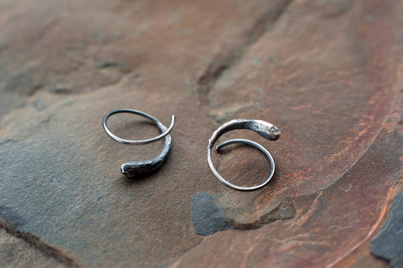 huggie earrings, droplike sculpted earrings, rustic huggie earrings, textured earrings, handmade earrings, silver earrings, unique earrings image 6