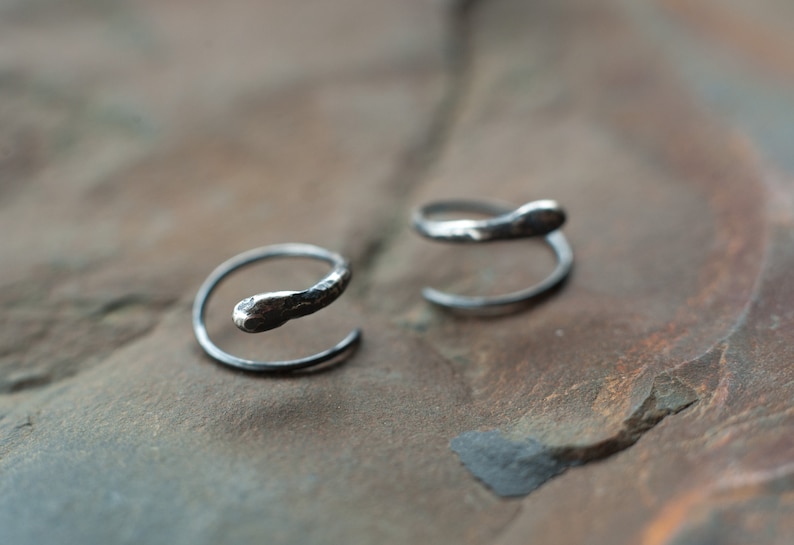 huggie earrings, droplike sculpted earrings, rustic huggie earrings, textured earrings, handmade earrings, silver earrings, unique earrings image 10