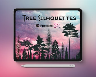 71 Procreate Tree Silhouette Stamps: Botanical Landscape Brushes