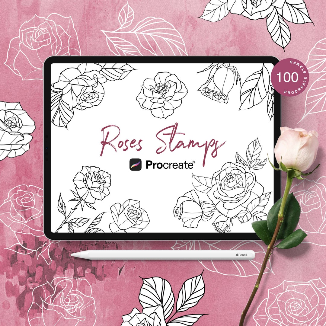 100 Procreate Roses Stamps, Roses and Leaves Tattoo Stencil - Etsy
