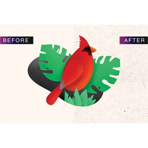May include: A red cardinal bird perched on green leaves with a black background. The bird is facing right and has a long, pointed beak.