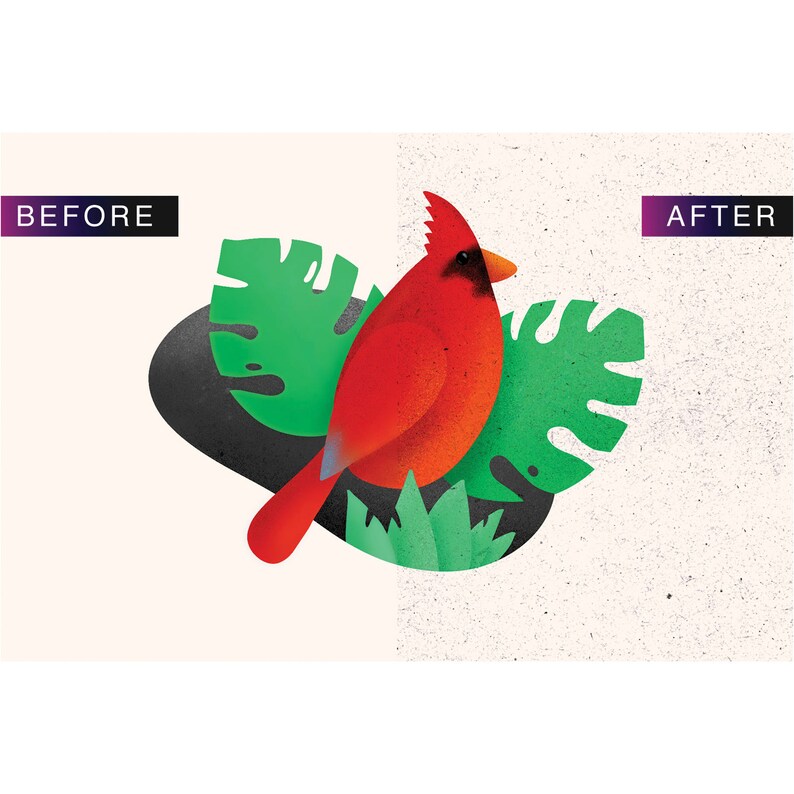 May include: A red cardinal bird perched on green leaves with a black background. The bird is facing right and has a long, pointed beak.