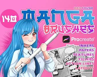 Procreate Manga Brushes: Anime Art Inkers, Halftones, Layouts (Digital Download)
